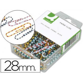 Clips colores rayados q-connect -28 mm -caja de 100 unidades colores surtidos
