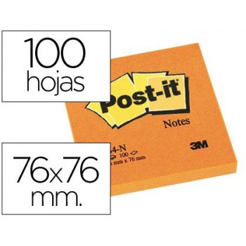 Bloc de notas adhesivas quita y pon post-it 76x76 mm naranjaneon con 100 hojas