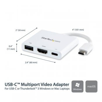 StarTech.com Adaptador Multipuertos USB-C con HDMI - Puerto USB 3.0 - PD de 60W - Blanco