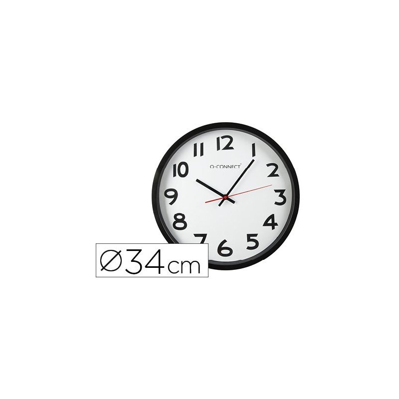 Reloj q-connect de pared plastico bs-oficina redondo 34 cm -marco negro