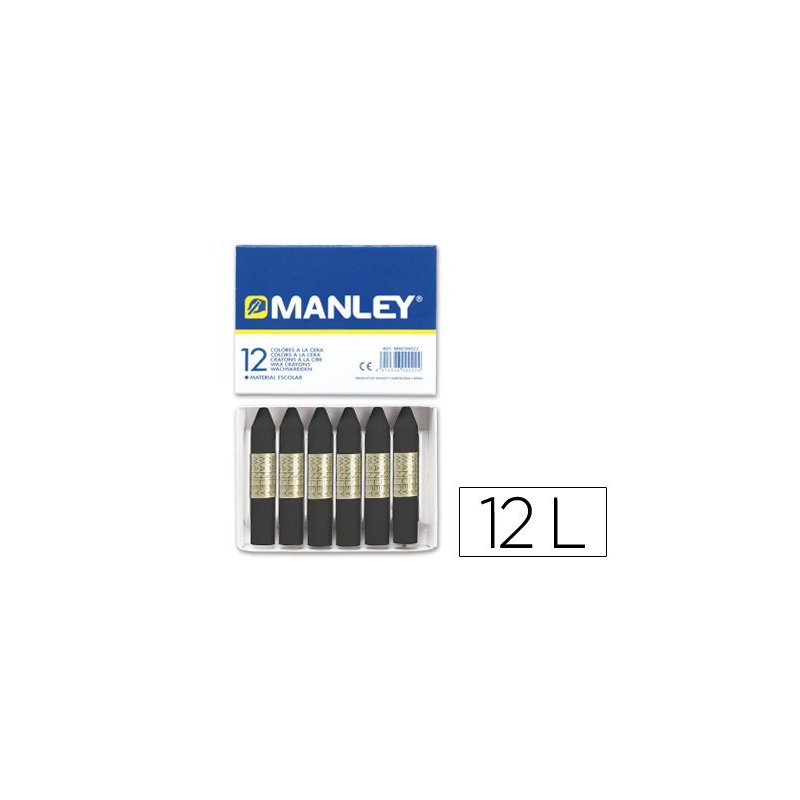 Lapices cera manley unicolor negro -caja de 12 n.30
