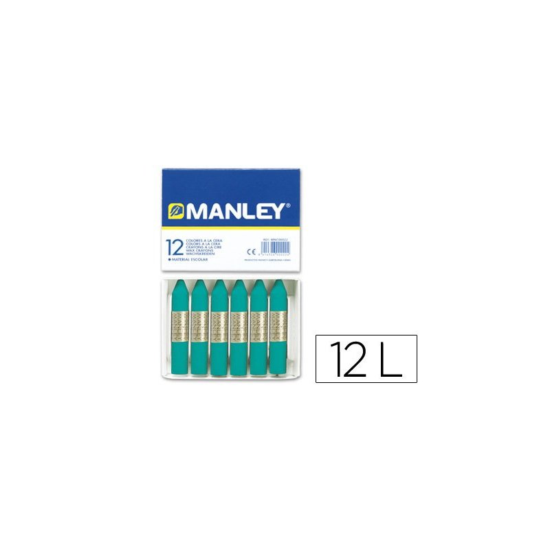 Lapices cera manley unicolor verde azulado -caja de 12 n.23