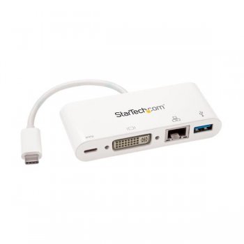 StarTech.com Adaptador Multipuertos USB-C para Portátiles - Docking Station USB Tipo C DVI GbE con Hub Concentrador USB 3.0