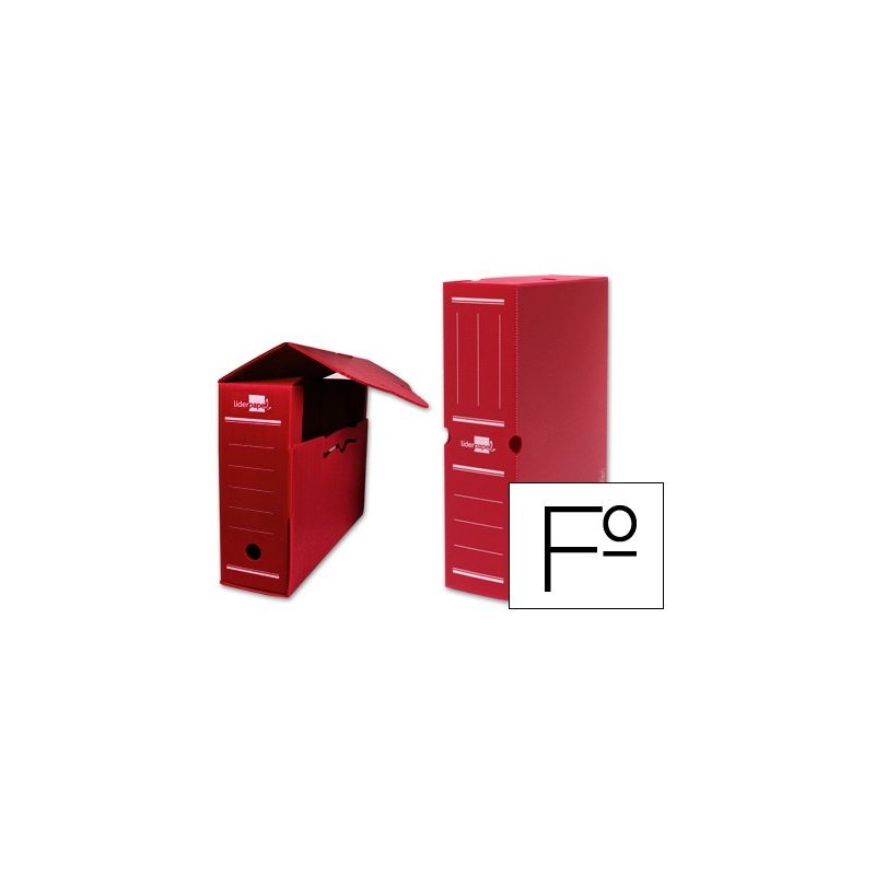 Caja archivo definitivo plastico liderpapel rojo tamaño 36x26x10 cm