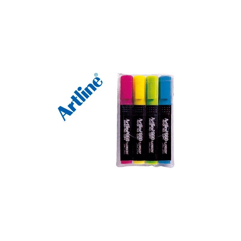 Rotulador artline fluorescente ek-660 4 -punta biselada -bolsa de 4 rotuladores