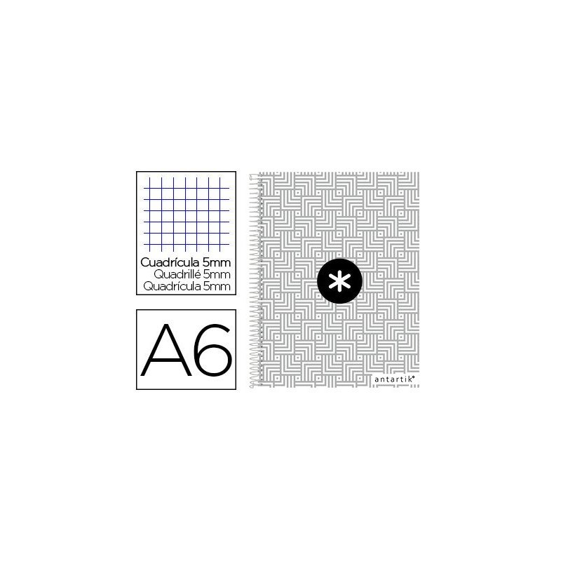 Cuaderno espiral liderpapel a6 micro antartik tapa forrada100h 100 gr cuadro 5mm 4 bandatrending color gris
