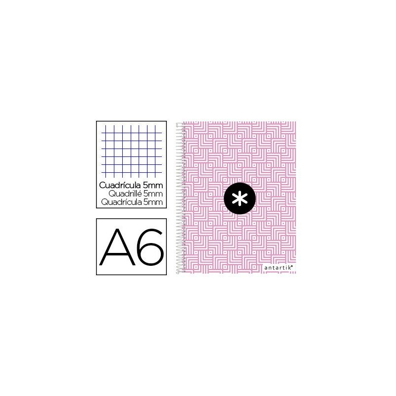 Cuaderno espiral liderpapel a6 micro antartik tapa forrada100h 100 gr cuadro 5mm 4 bandatrending color rosa