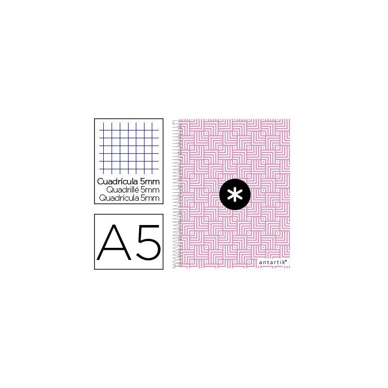 Cuaderno espiral liderpapel a5 micro antartik tapa forrada120h 100 gr cuadro 5mm 5 banda6 taladros trending rosa