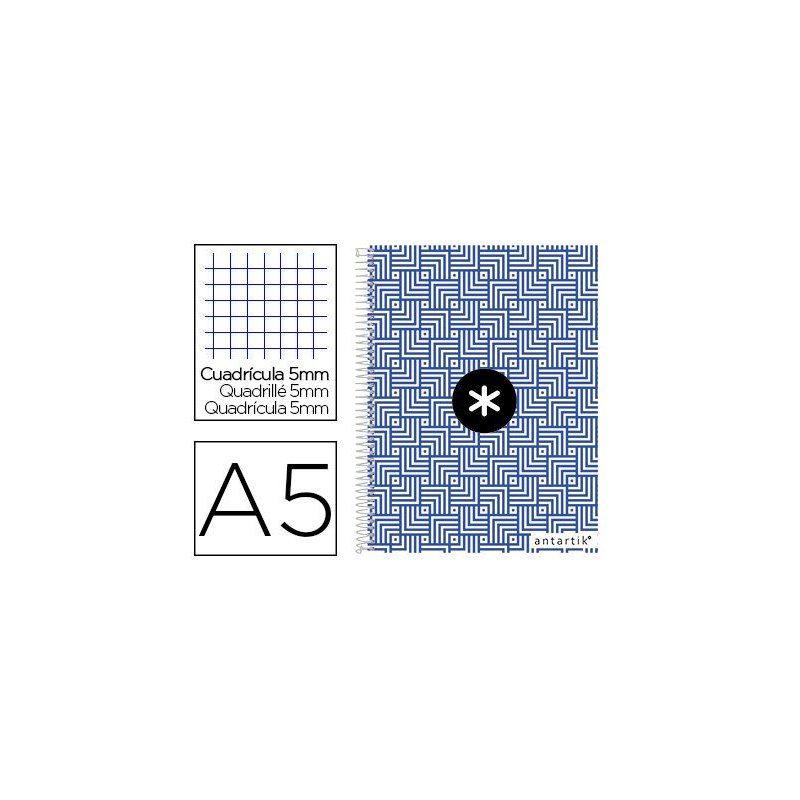 Cuaderno espiral liderpapel a5 micro antartik tapa forrada120h 100 gr cuadro 5mm 5 banda6 taladros trending azul