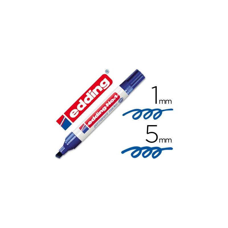 Rotulador edding marcador permanente 1 azul -punta biselada 5 mm recargable