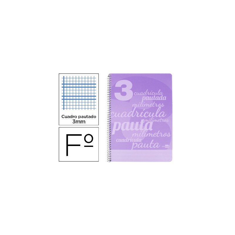 Cuaderno espiral liderpapel folio pautaguia tapa plastico 80h 80gr cuadro pautado 3mm con margen color violeta