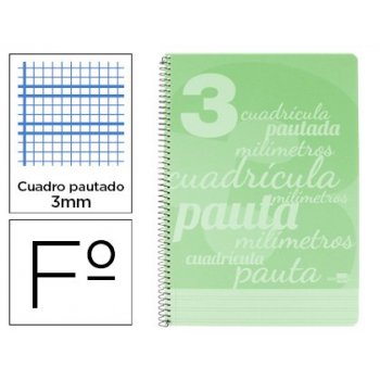 Cuaderno espiral liderpapel folio pautaguia tapa plastico 80h 80gr cuadro pautado 3mm con margen color verde