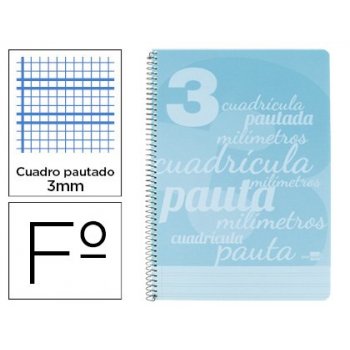 Cuaderno espiral liderpapel folio pautaguia tapa plastico 80h 80gr cuadro pautado 3mm con margen color azul