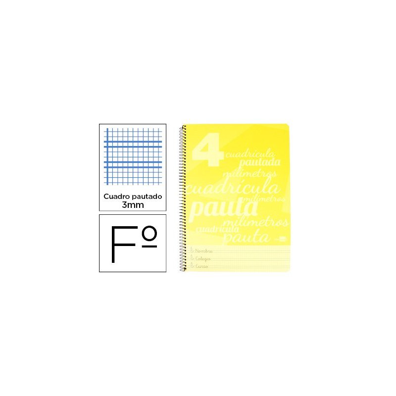 Cuaderno espiral liderpapel folio pautaguia tapa plastico 80h 80gr cuadro pautado 3mm con margen color amarillo