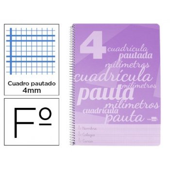 Cuaderno espiral liderpapel folio pautaguia tapa plastico 80h 80gr cuadro pautado 4mm con margen color violeta