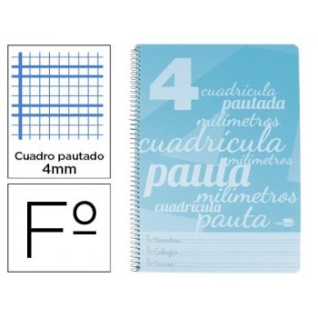 Cuaderno espiral liderpapel folio pautaguia tapa plastico 80h 80gr cuadro pautado 4mm con margen color azul