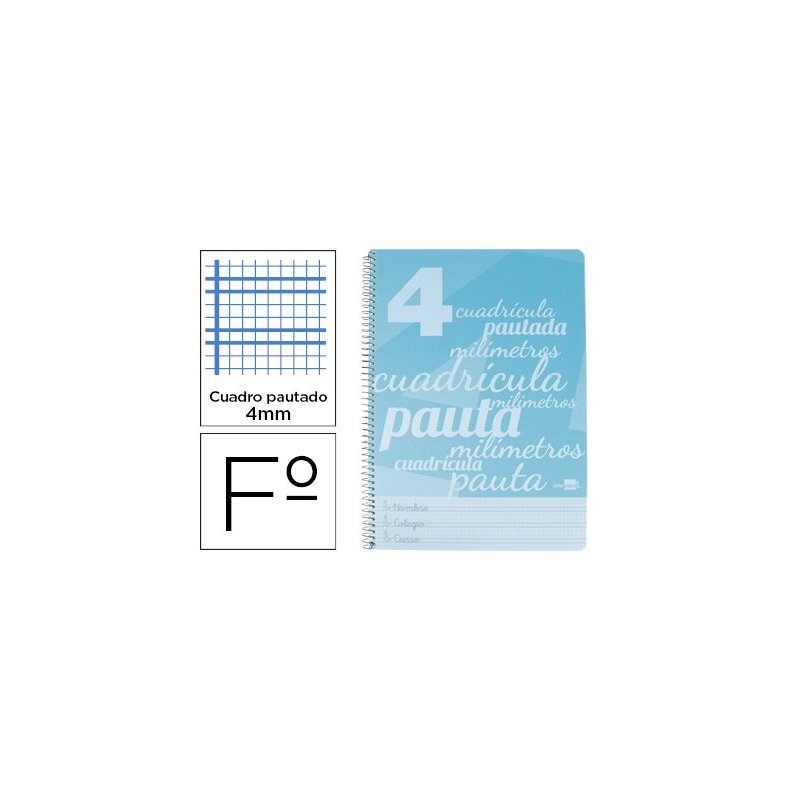 Cuaderno espiral liderpapel folio pautaguia tapa plastico 80h 80gr cuadro pautado 4mm con margen color azul