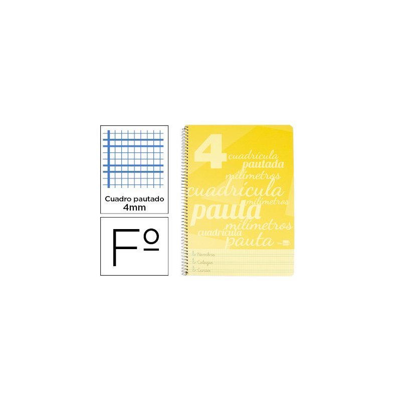 Cuaderno espiral liderpapel folio pautaguia tapa plastico 80h 80gr cuadro pautado 4mm con margen color amarillo