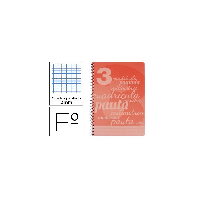 Cuaderno espiral liderpapel folio pautaguia tapa plastico 80h 80gr cuadro pautado 3mm con margen color rojo