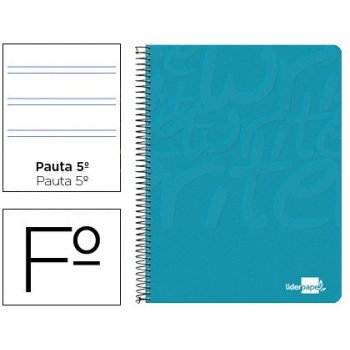Cuaderno espiral liderpapel folio write tapa blanda 80h 60gr pauta 2,5 mm con margen color turquesa