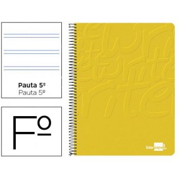 Cuaderno espiral liderpapel folio write tapa blanda 80h 60gr pauta 2,5 mm con margen color amarillo