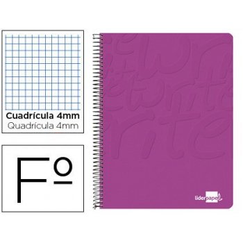 Cuaderno espiral liderpapel folio write tapa blanda 80h 60gr cuadro 4mm con margen color rosa