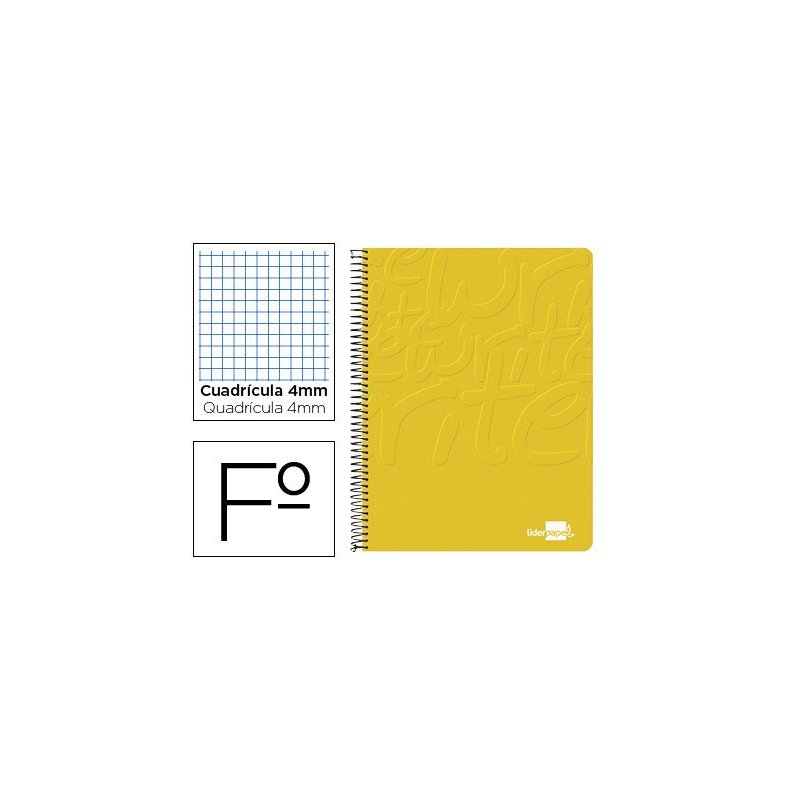 Cuaderno espiral liderpapel folio write tapa blanda 80h 60gr cuadro 4mm con margen color amarillo