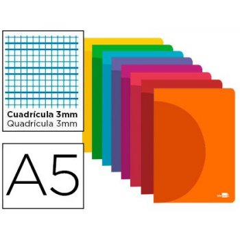 Libreta liderpapel 360 tapa de plastico a5 48 hojas 90g m2 cuadro 3 mm con margen colores surtidos