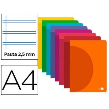 Libreta liderpapel 360 tapa de plastico a4 48 hojas 90g m2 pauta 5 2,5mm con margen colores surtidos