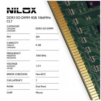 Nilox 4GB PC3-8500 módulo de memoria DDR3 1066 MHz