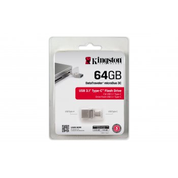 Kingston Technology DataTraveler microDuo 3C 64GB unidad flash USB USB Type-A   USB Type-C 3.0 (3.1 Gen 1) Negro