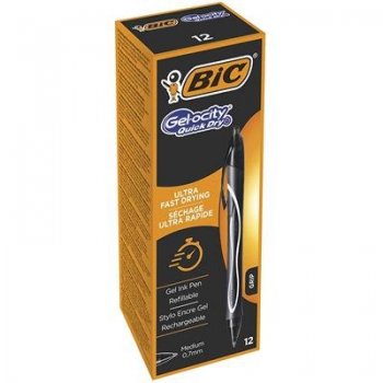 BIC Gel-ocity Quick Dry Negro Clip-on retractable ballpoint pen Medio 12 pieza(s)