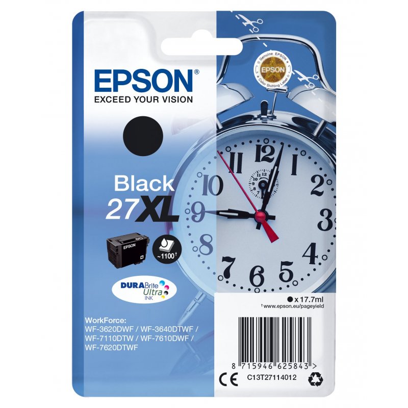 Epson Alarm clock Singlepack Black 27XL DURABrite Ultra Ink