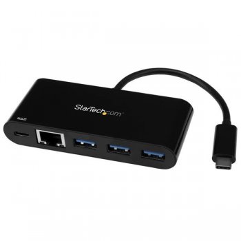 StarTech.com Hub Concentrador USB 3.0 USB-C de 3 Puertos con Ethernet Gigabit y Entrega de Potencia - Ladrón USB C con Puerto