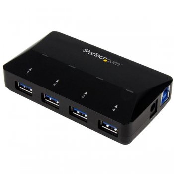 StarTech.com Concentrador USB 3.0 de 4 Puertos - Ladrón con Puertos de Carga y Sincronización - Hub con 1 Puerto de 2,4A