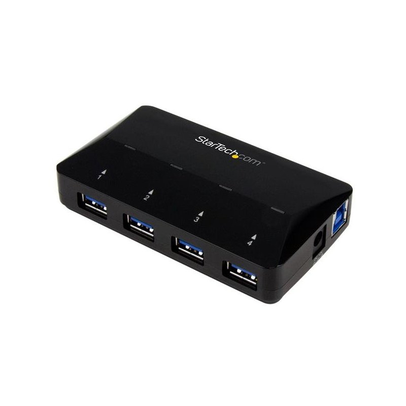 StarTech.com Concentrador USB 3.0 de 4 Puertos - Ladrón con Puertos de Carga y Sincronización - Hub con 1 Puerto de 2,4A
