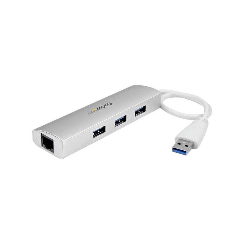 StarTech.com Hub Concentrador de 3 Puertos USB 3.0 con Adaptador de Red Ethernet Gigabit