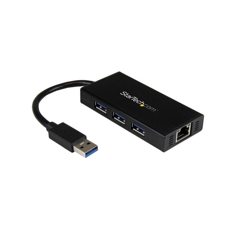 StarTech.com Hub USB 3.0 de Aluminio con Cable - Concentrador de 3 Puertos USB con Adaptador de Red Ethernet Gigabit