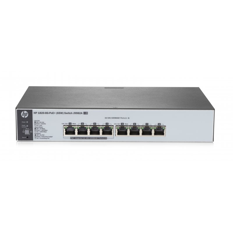 Hewlett Packard Enterprise 1820-8G-PoE+ (65W) Gestionado L2 Gigabit Ethernet (10 100 1000) Gris 1U Energía sobre Ethernet (PoE)