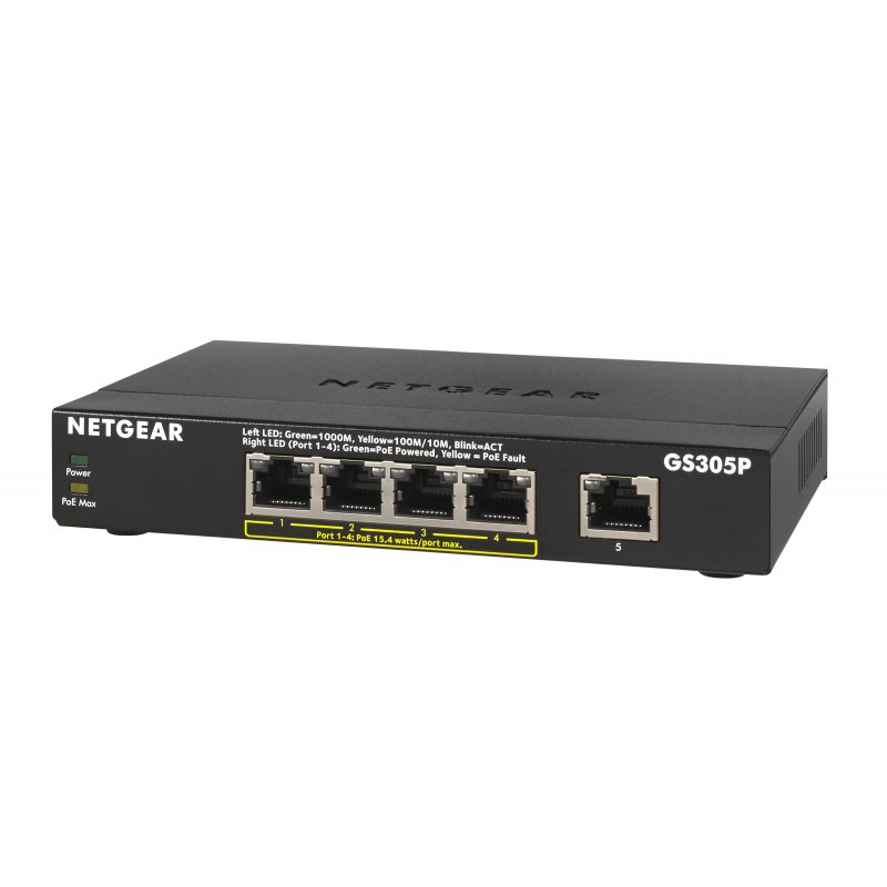 Netgear GS305P No administrado Gigabit Ethernet (10 100 1000) Negro Energía sobre Ethernet (PoE)