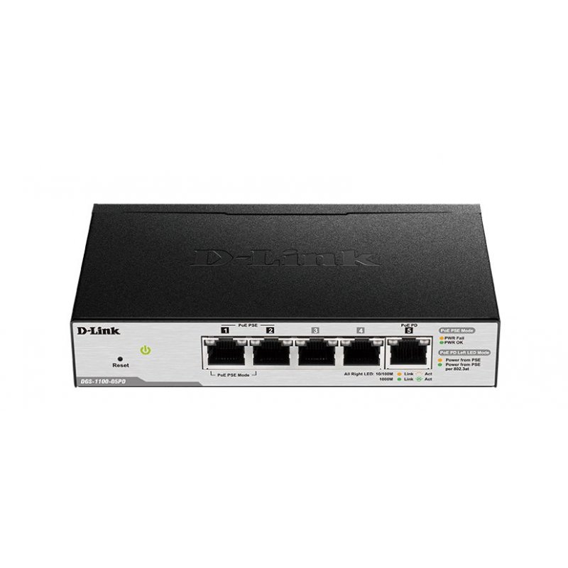 D-Link DGS-1100-05PD switch Gestionado L2 Gigabit Ethernet (10 100 1000) Negro Energía sobre Ethernet (PoE)