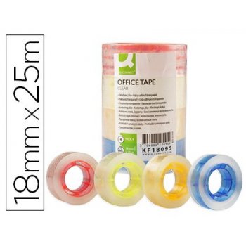 Cinta adhesiva q-connect con mandril de color 25 mt x 18 mm pack de 4 colores