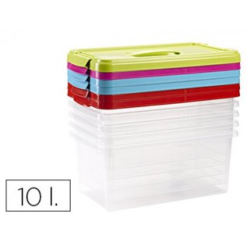 Caja multiusos plastico 10 l n 24 tapa de color con asa 385x230x175 mm