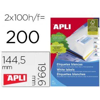 APLI Labels Round corners 199.6 x 144.5mm etiqueta autoadhesiva Blanco 200 pieza(s)