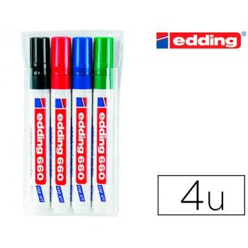 Rotulador edding para pizarra blanca 660 blister de 4 unidades colores surtidos recargable