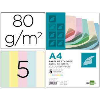 Papel color liderpapel a4 80g m2 5 colores surtidos paquete de 500