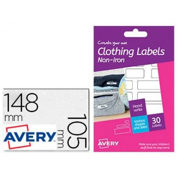 Etiqueta adhesiva avery para tejido sin plancha varios tamaños pack de 30 unidades