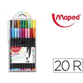 Rotulador maped punta de metal graph peps fine liner estuche de 20 colores surtidos