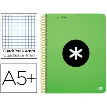 Cuaderno espiral liderpapel a4 antartik tapa dura 80h 100 g cuadro 5mm con margen color verde fluor