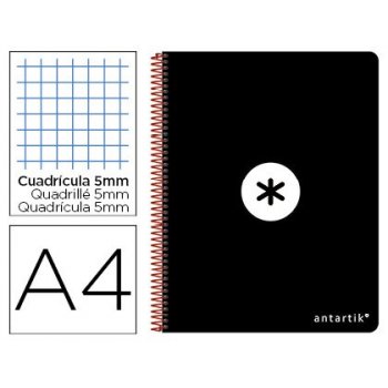 Cuaderno espiral liderpapel a-4 antartik tapa dura 80h 1 00 gr cuadro 5mm color negro